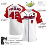 Custom Name Number Personalized Baseball Jersey White Red-Navy Authentic Raglan Sleeves Team Apparel Personalized White Red-Navy