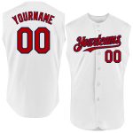 Custom Sleeveless Baseball Jersey - White Red-Navy Authentic Design Personalized White Red-Navy Authentic Sleeveless Baseball