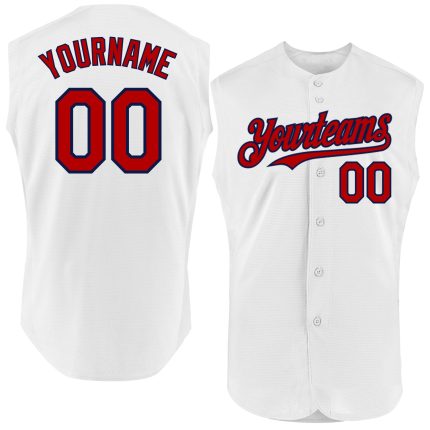 Custom Sleeveless Baseball Jersey - White Red-Navy Authentic Design Personalized White Red-Navy Authentic Sleeveless Baseball