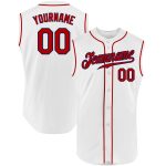 Custom Personalized Sleeveless Baseball Jersey - White Red-Navy with Team Name and Number Personalized White Red-Navy Authentic