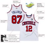 Personalized Authentic Basketball Jersey in White Red-Navy Throwback Style Personalized White Red-Navy Authentic Throwback