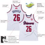 Custom Name and Number Personalized Red-Navy Authentic Basketball Jersey - Throwback Style Personalized White Red-Navy Authentic