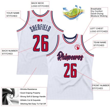 Custom Name and Number Personalized Red-Navy Authentic Basketball Jersey - Throwback Style Personalized White Red-Navy Authentic