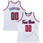 Custom Name and Number Personalized Red-Navy Authentic Basketball Jersey - Throwback Style Personalized White Red-Navy Authentic