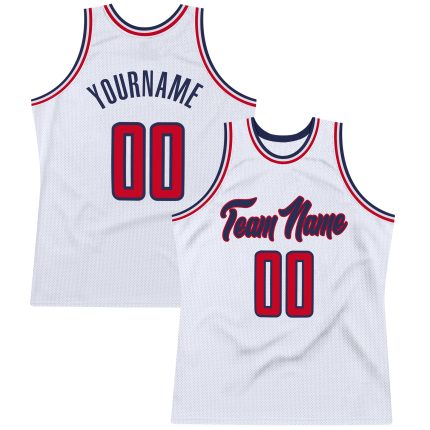 Custom Name and Number Personalized Red-Navy Authentic Basketball Jersey - Throwback Style Personalized White Red-Navy Authentic