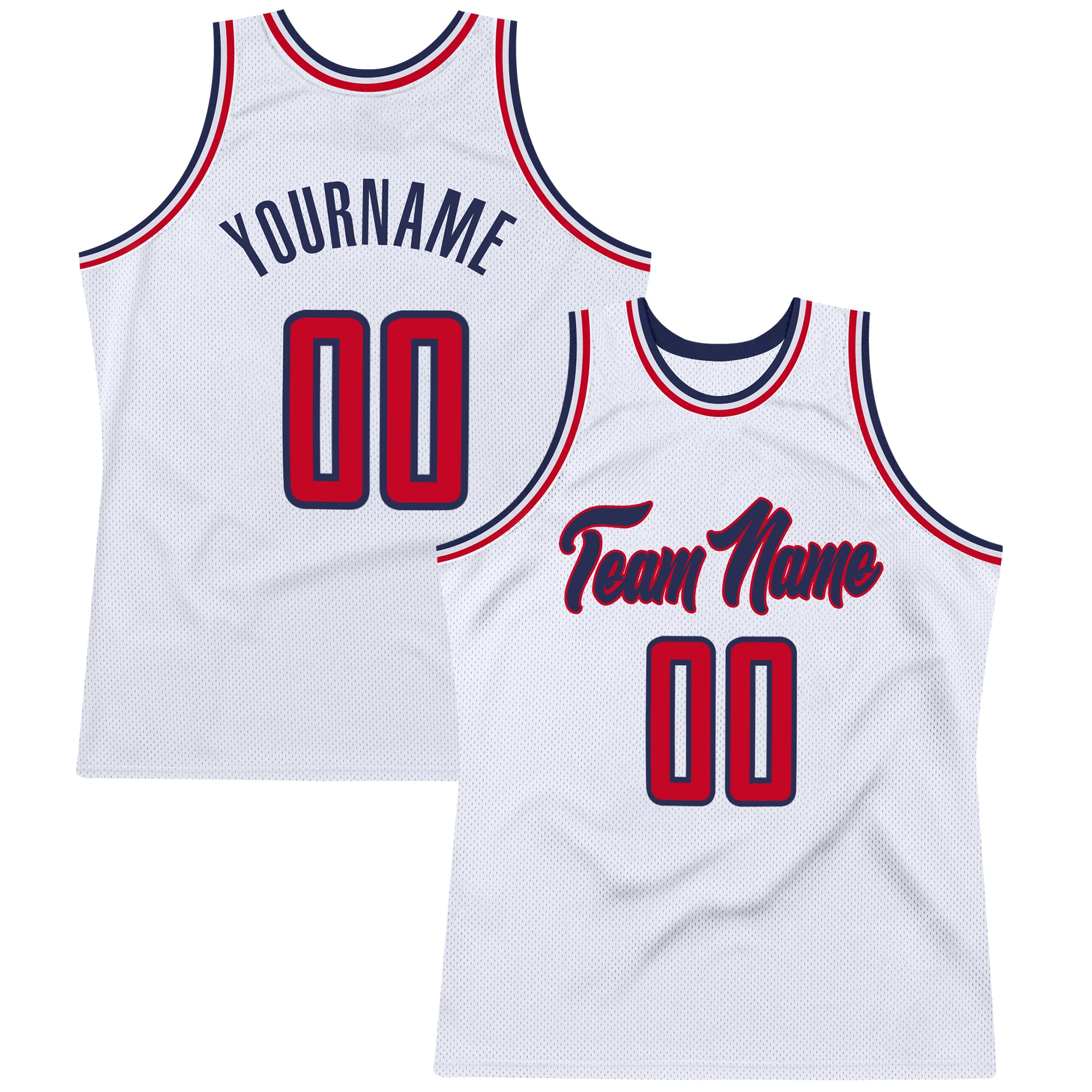 Custom Name and Number Personalized Red-Navy Authentic Basketball Jersey - Throwback Style Personalized White Red-Navy Authentic
