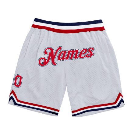 Custom Name Number Basketball Shorts - Personalized Authentic Red-Navy Throwback Style Personalized White Red-Navy Authentic