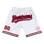 Personalized Authentic Basketball Shorts in White Red-Navy - Throwback Style Personalized White Red-Navy Authentic Throwback