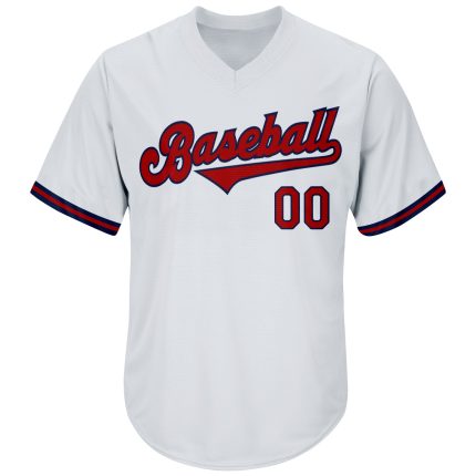 Personalized Red Navy Authentic Throwback Rib-Knit Baseball Jersey Shirt Personalized White Red-Navy Authentic Throwback