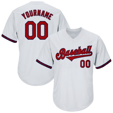 Personalized Red Navy Authentic Throwback Rib-Knit Baseball Jersey Shirt Personalized White Red-Navy Authentic Throwback
