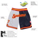 Personalized Authentic Basketball Shorts in White Red-Navy Split Style Personalized White Red-Navy Authentic Throwback Split