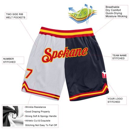 Personalized Authentic Basketball Shorts in White Red-Navy Split Style Personalized White Red-Navy Authentic Throwback Split