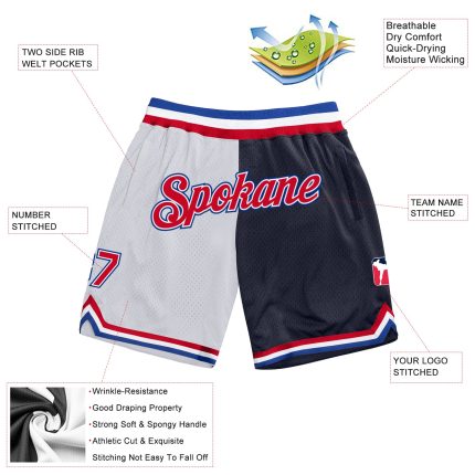 Custom Team Basketball Shorts - Personalized Red Navy Authentic Throwback Style with Name and Number Personalized White Red-Navy