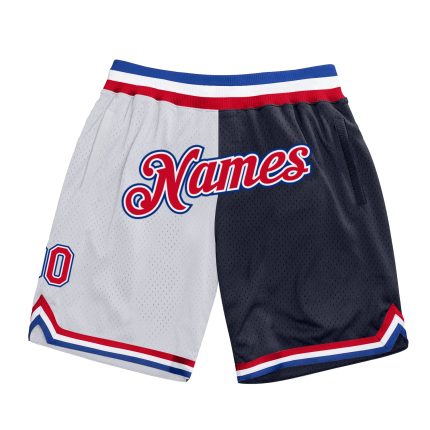 Custom Team Basketball Shorts - Personalized Red Navy Authentic Throwback Style with Name and Number Personalized White Red-Navy
