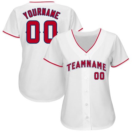 Custom Team Name and Number Baseball Jersey - Personalized White Red-Navy Jersey Personalized White Red-Navy Baseball Jersey