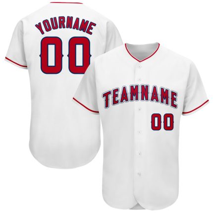 Custom Team Name and Number Baseball Jersey - Personalized White Red-Navy Jersey Personalized White Red-Navy Baseball Jersey