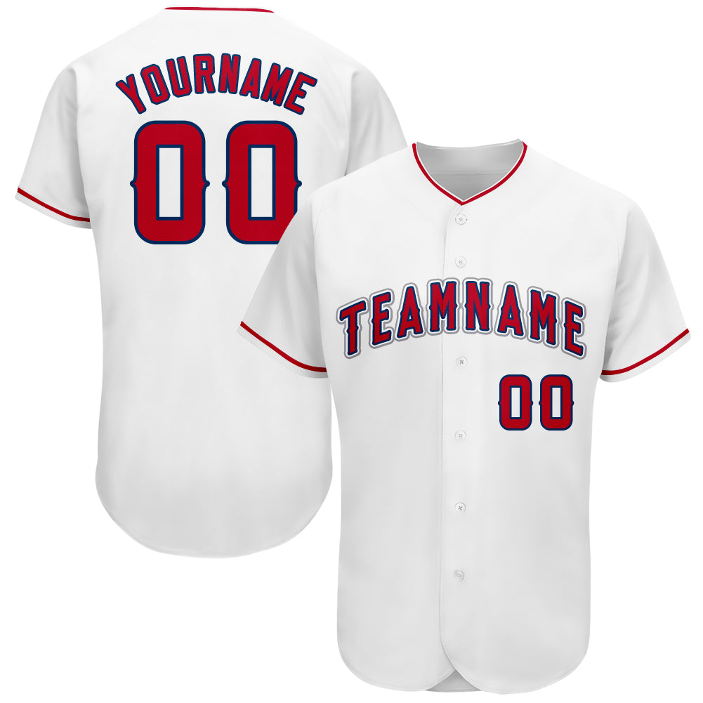 Custom Team Name and Number Baseball Jersey - Personalized White Red-Navy Jersey Personalized White Red-Navy Baseball Jersey