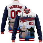 Custom 3D Bomber Varsity Letterman Jacket with Personalized Name & Number - White Red Navy Capitol Washington City Edition