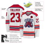 Customizable Red and Navy Hockey Jersey - Personalized Sports Apparel Personalized White Red-Navy Hockey Jersey