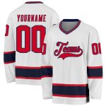Custom Team Hockey Jersey with Personalized Name and Number | Red-Navy White Design Personalized White Red-Navy Hockey Jersey