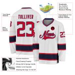 Custom Team Hockey Jersey with Personalized Name and Number | Red-Navy White Design Personalized White Red-Navy Hockey Jersey