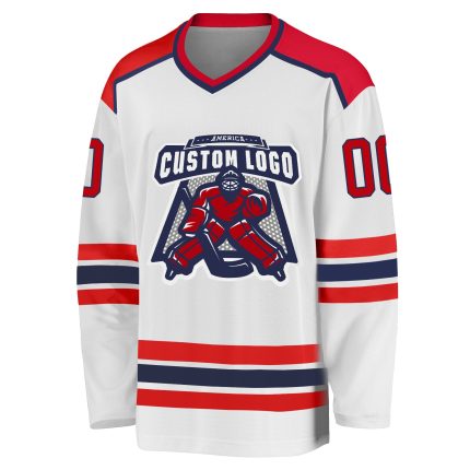 Customizable Red and Navy Hockey Jersey - Personalized Sports Apparel Personalized White Red-Navy Hockey Jersey