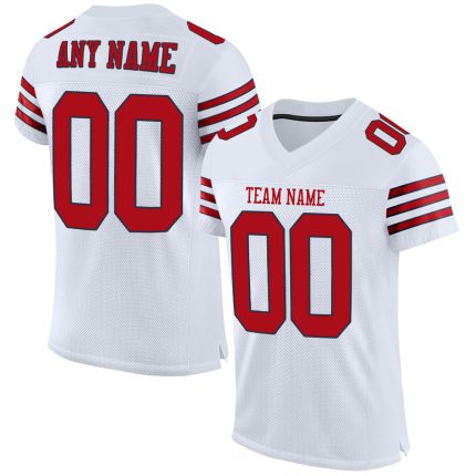 Personalized Authentic Football Jersey in White Red-Navy Mesh for Men Personalized White Red-Navy Mesh Authentic Football