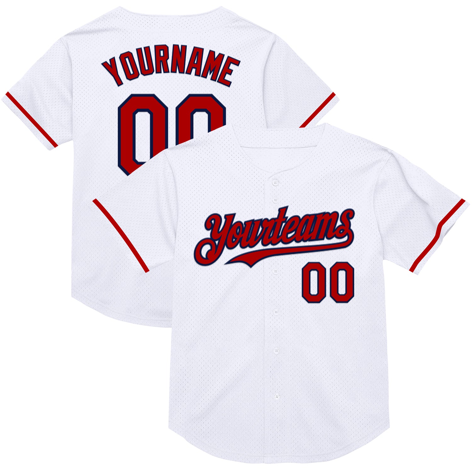 Custom Team Baseball Jersey Personalized Mesh Authentic Throwback Red Navy with Name and Number Personalized White Red-Navy