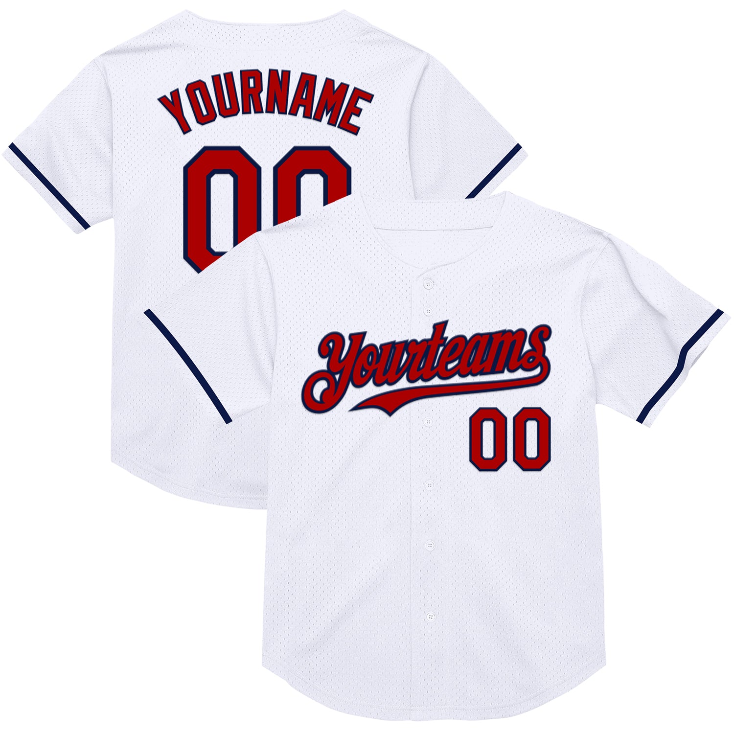Personalized Red-Navy Mesh Throwback Baseball Jersey - Authentic Custom Jersey Personalized White Red-Navy Mesh Authentic