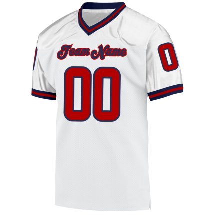 Custom Name and Number Personalized Authentic Football Jersey - White Red-Navy Mesh Team Jersey Personalized White Red-Navy