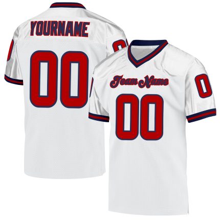 Custom Name and Number Personalized Authentic Football Jersey - White Red-Navy Mesh Team Jersey Personalized White Red-Navy