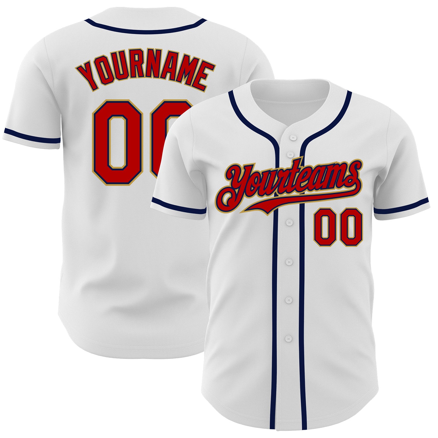 Custom Name and Number Personalized Authentic Baseball Jersey - White Red Navy Old Gold Personalized White Red Navy-Old Gold