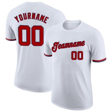 Personalized Red-Navy Performance T-Shirt for Men - Custom Fitness Tee Personalized White Red-Navy Performance T-Shirt