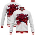 Custom Name Number Personalized 3D Skull Varsity Letterman Jacket - White Red-Navy Bomber Fashion Jacket Personalized White
