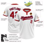 Custom Softball Jersey Unisex Personalized Team Name Number Red-Navy Two-Button Design Personalized White Red-Navy Two-Button