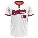 Custom Softball Jersey Unisex Personalized Team Name Number Red-Navy Two-Button Design Personalized White Red-Navy Two-Button