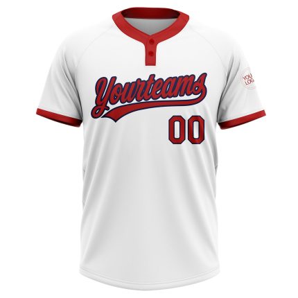 Custom Softball Jersey Unisex Personalized Team Name Number Red-Navy Two-Button Design Personalized White Red-Navy Two-Button