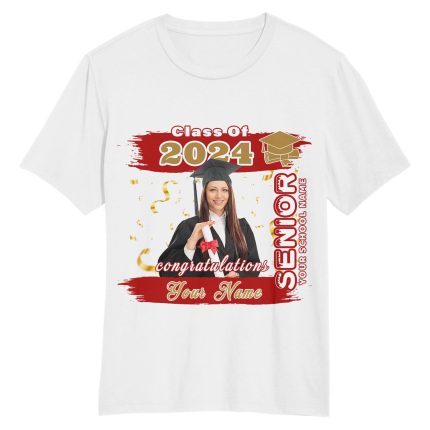 Custom Name and Number Graduation T-Shirt, 3D White Red Old Gold Performance Tee Personalized White Red-Old Gold 3D Graduation