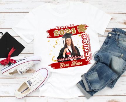 Custom Name and Number Graduation T-Shirt, 3D White Red Old Gold Performance Tee Personalized White Red-Old Gold 3D Graduation