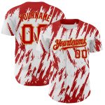 Custom Name and Number Personalized 3D Pattern Baseball Jersey - White Red Gold Sharp Design Personalized White Red-Old Gold
