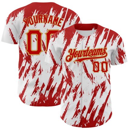 Custom Name and Number Personalized 3D Pattern Baseball Jersey - White Red Gold Sharp Design Personalized White Red-Old Gold