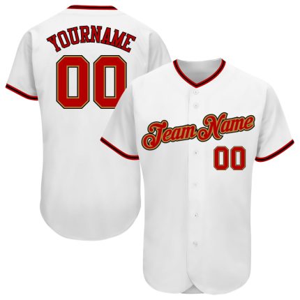 Custom Authentic Baseball Jersey with Personalized Name and Number in White, Red, and Old Gold Personalized White Red-Old