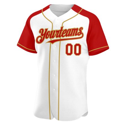 Custom Name and Number Baseball Jersey - Personalized White Red-Old Gold Authentic Raglan Sleeves Personalized White Red-Old