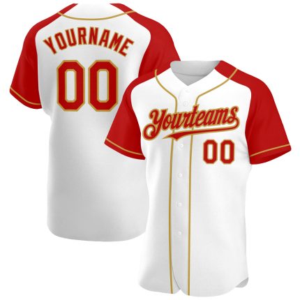 Custom Name and Number Baseball Jersey - Personalized White Red-Old Gold Authentic Raglan Sleeves Personalized White Red-Old