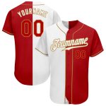Custom Name Number Authentic Baseball Jersey - Personalized White Red Old Gold Split Fashion Team Design Personalized White