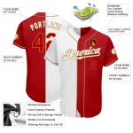 Custom Name Number Authentic Baseball Jersey - Personalized White Red Old Gold Split Fashion Team Design Personalized White