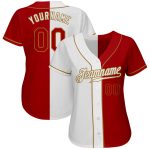 Custom Name Number Authentic Baseball Jersey - Personalized White Red Old Gold Split Fashion Team Design Personalized White