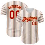 Custom Red-Old Gold Pinstripe Baseball Jersey with Personalized Name and Number - Authentic Team Gear Personalized White