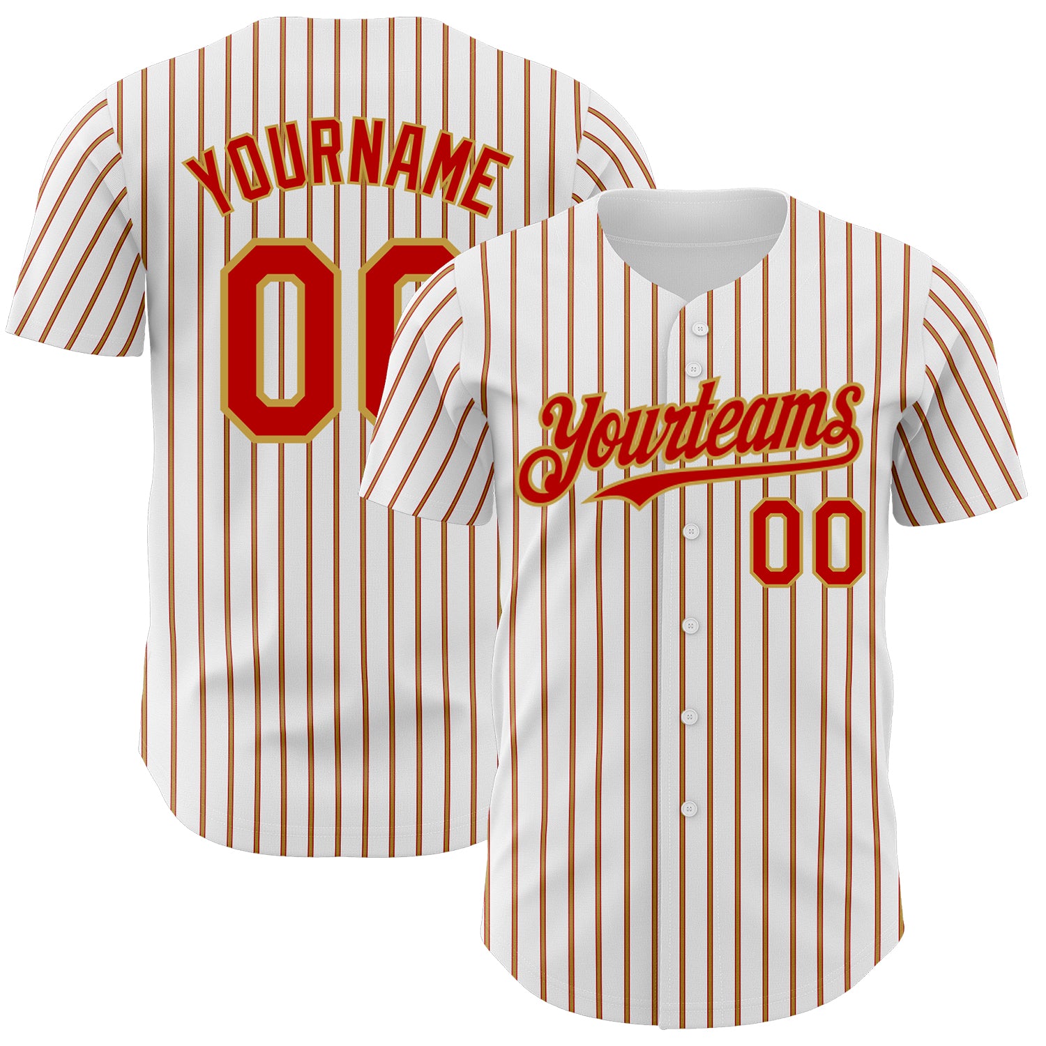Custom Red-Old Gold Pinstripe Baseball Jersey with Personalized Name and Number - Authentic Team Gear Personalized White