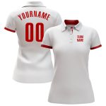 Custom Name and Number Golf Polo Shirt - Personalized Performance White Red Team Apparel Personalized White Red Performance